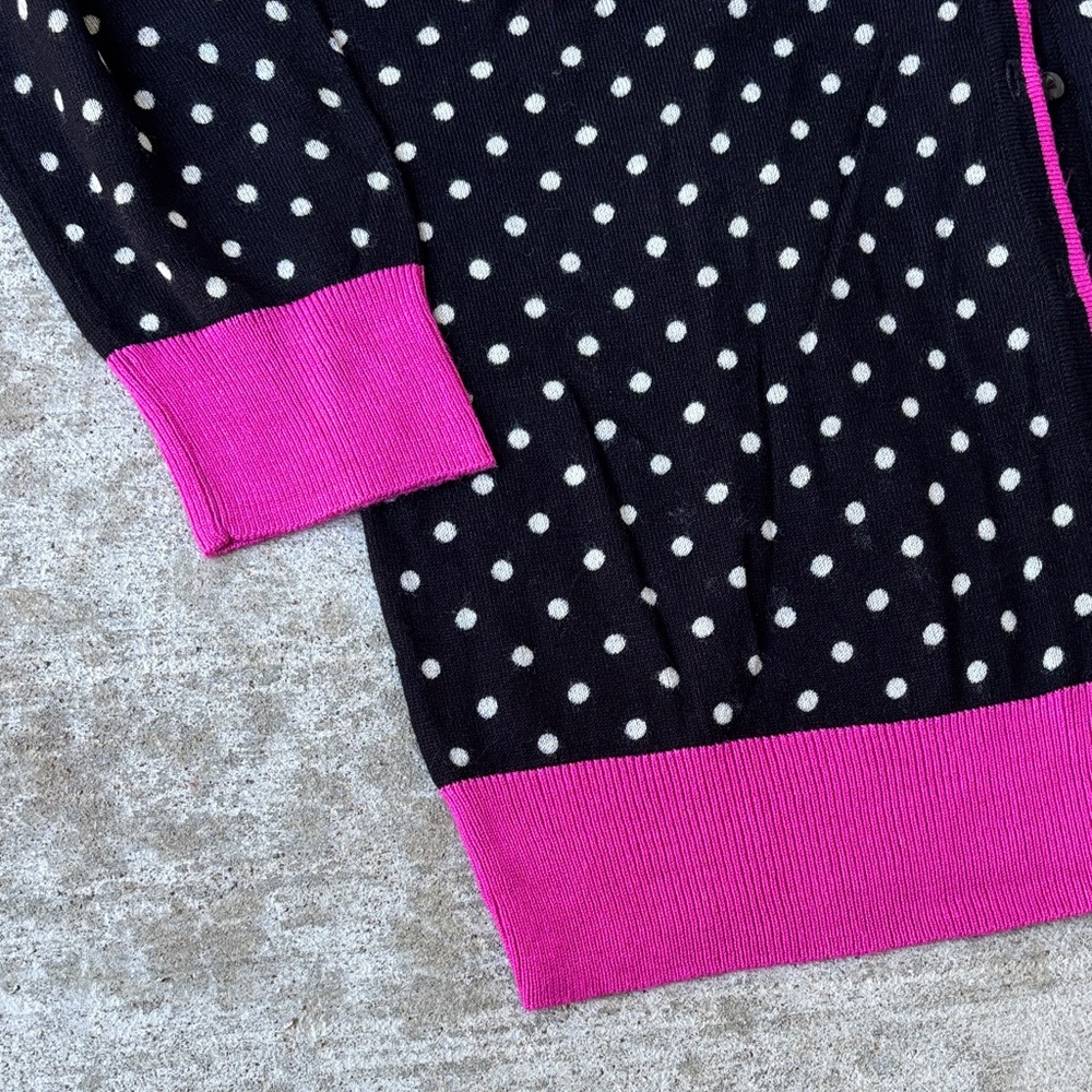 GNW Black Cardigan with White Dots and Pink Accents - Picture 3 of 9